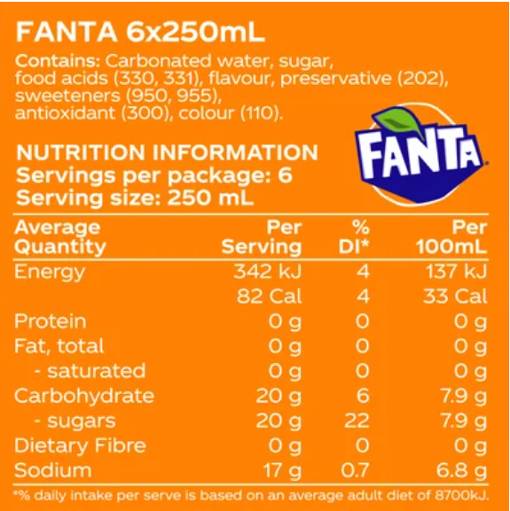 Fanta Orange Soft Drink Mini Cans 6 x 250ml