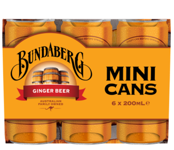 Bundaberg Ginger Beer Mini Cans 6 x 200ml - Cafe Supply