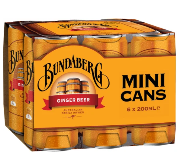 Bundaberg Ginger Beer Mini Cans 6 x 200ml - Cafe Supply