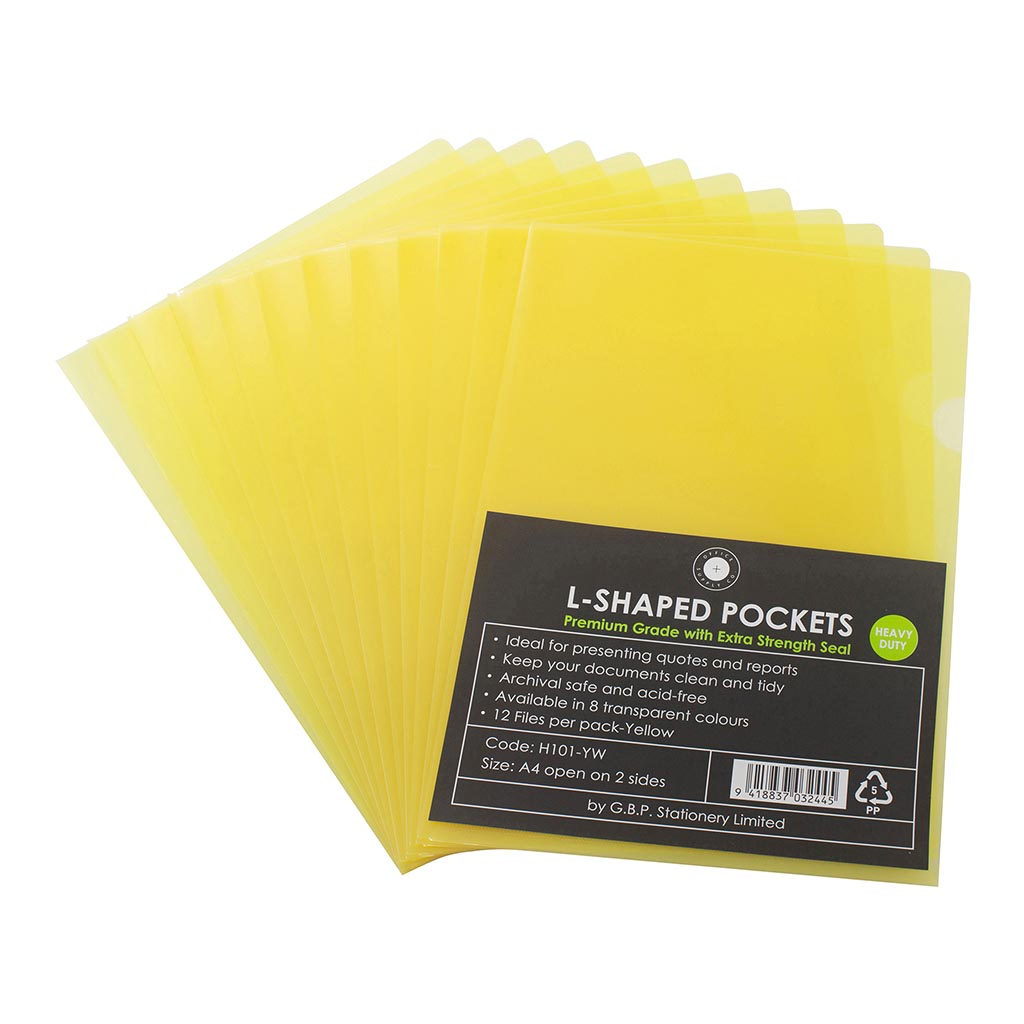 OSC L Shaped Pockets A4 Yellow, Pack of 12