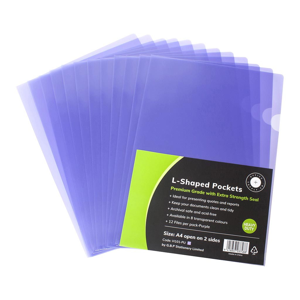 OSC L Shaped Pockets A4 Purple, Pack of 12