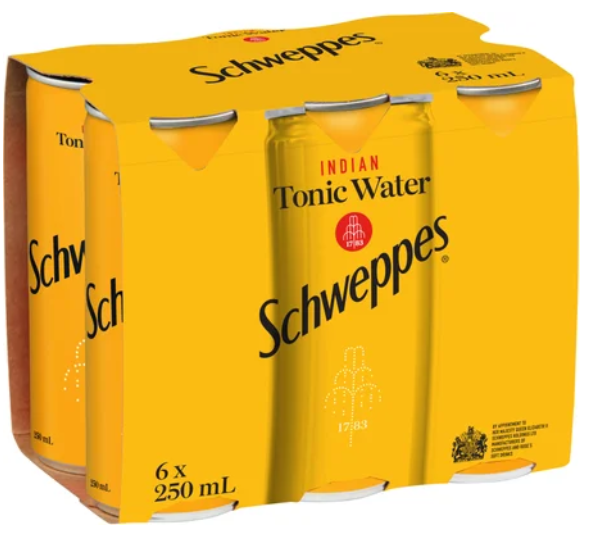 Schweppes Indian Tonic Water Cans 6 x 250ml - Cafe Supply