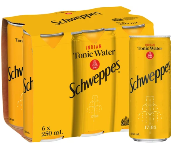 Schweppes Indian Tonic Water Cans 6 x 250ml - Cafe Supply