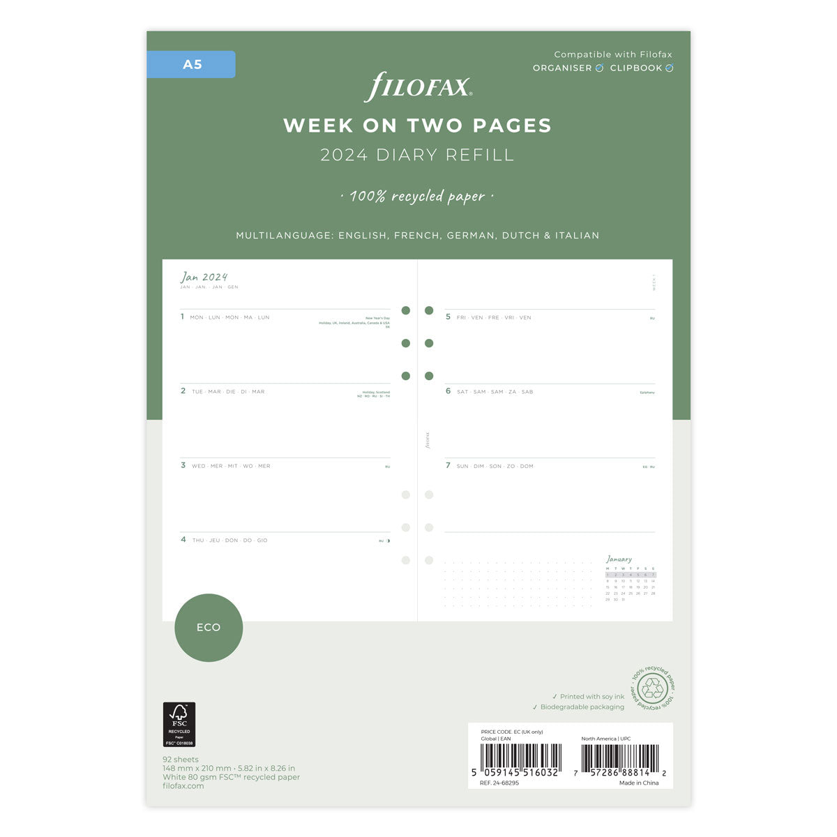 Filofax Eco Week on Two Pages Diary Refill - A5 - Cafe Supply