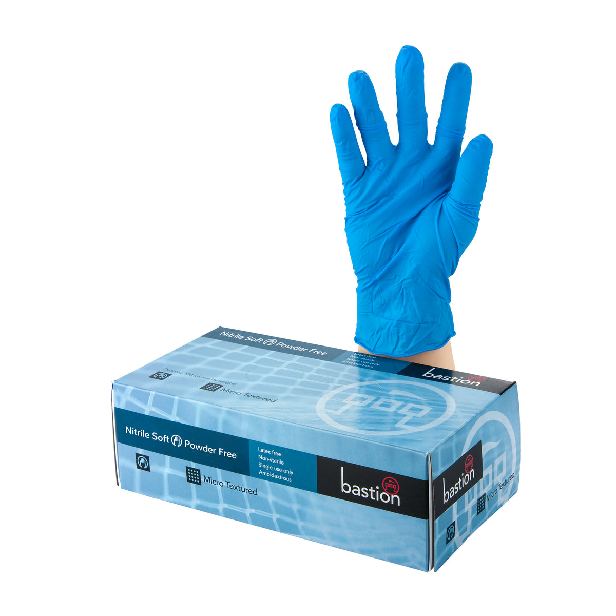 Bastion Nitrile Soft Blue P/F Medium Gloves
