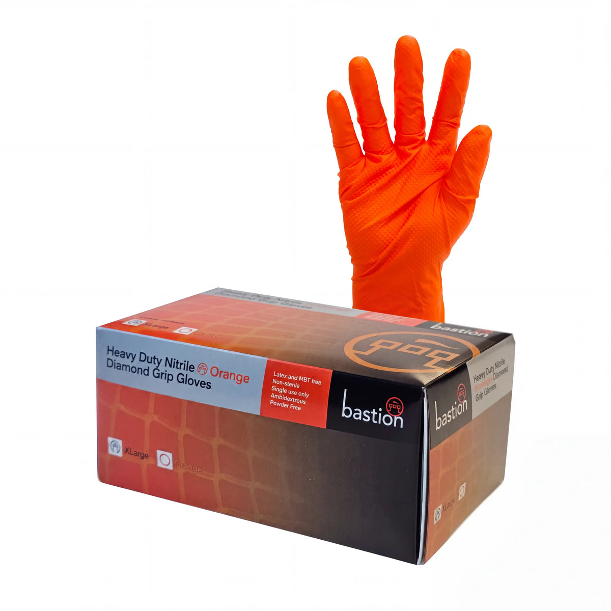Bastion Orange Nitrile Diamond Grip, Large