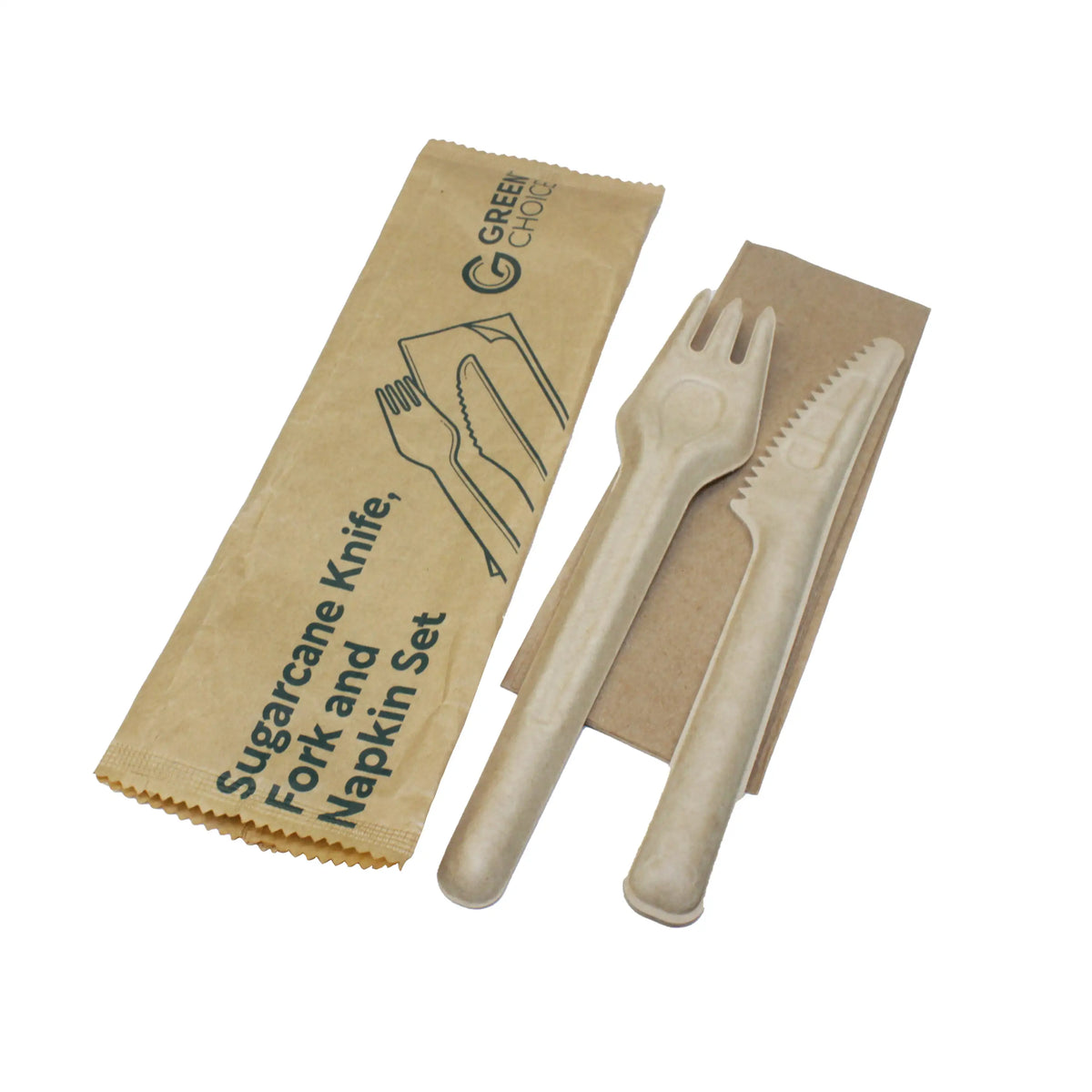 Green Choice Sugarcane Cutlery Set - Knife Fork & Napkin