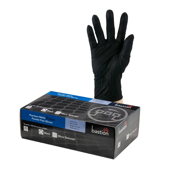 Bastion Premium Black Nitrile P/F Large Gloves
