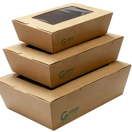 Green Choice Takeaway Box with window Kraft PLA - Large