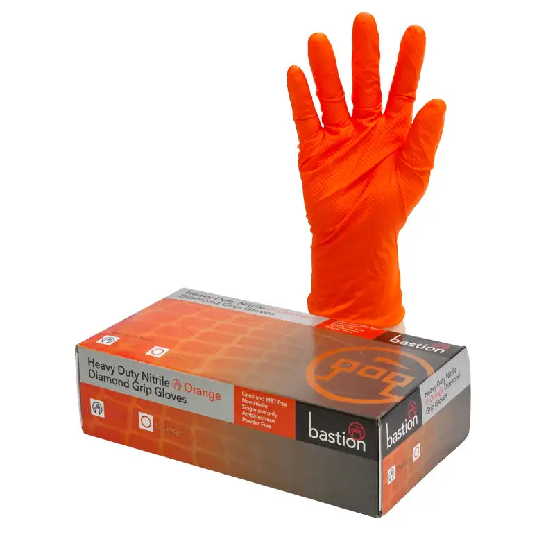 Bastion Orange Nitrile Diamond Grip, Medium