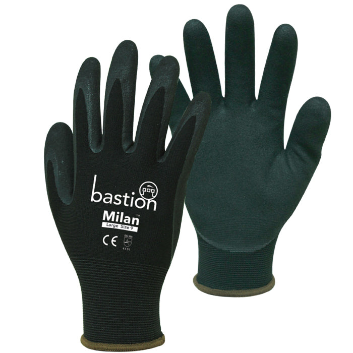 Bastion Milan Black Nylon Gloves, (10) X-large - With Header