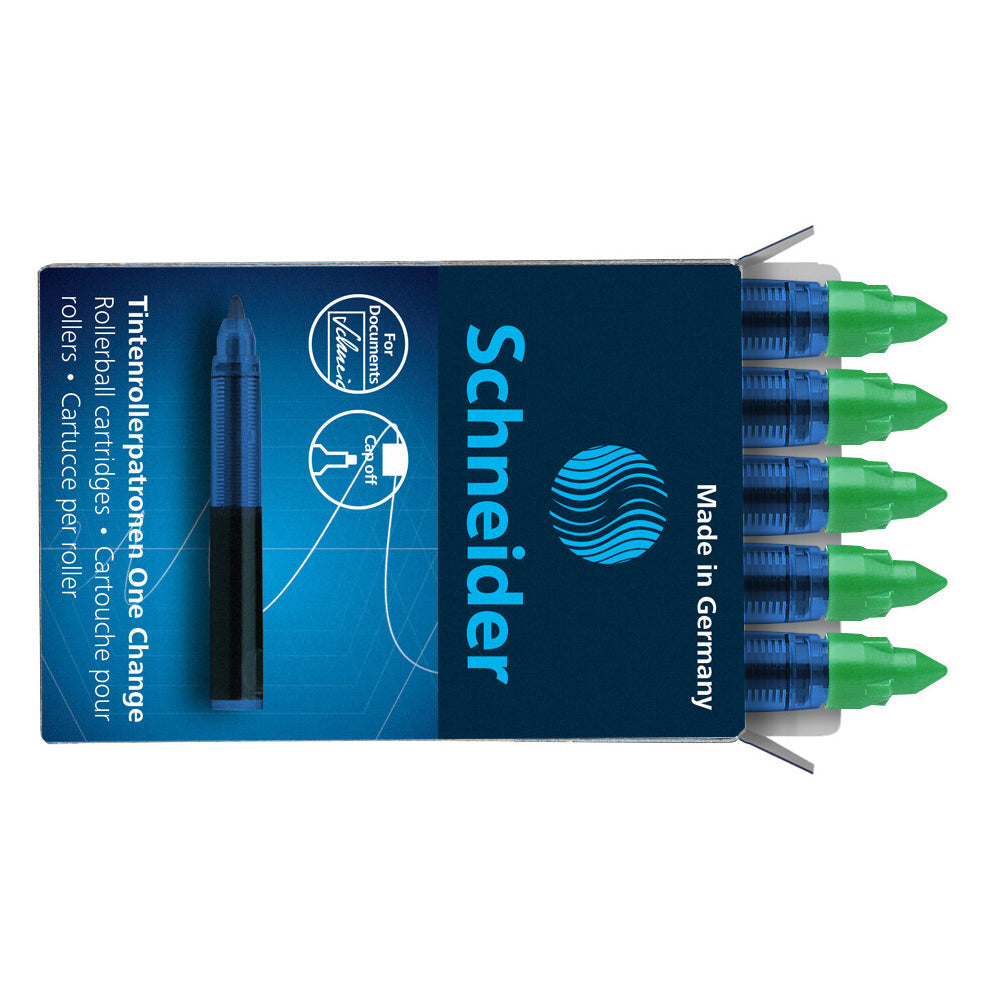 Schneider Rollerball Refill Cartridge One Change Box 5 Pieces Green - Cafe Supply