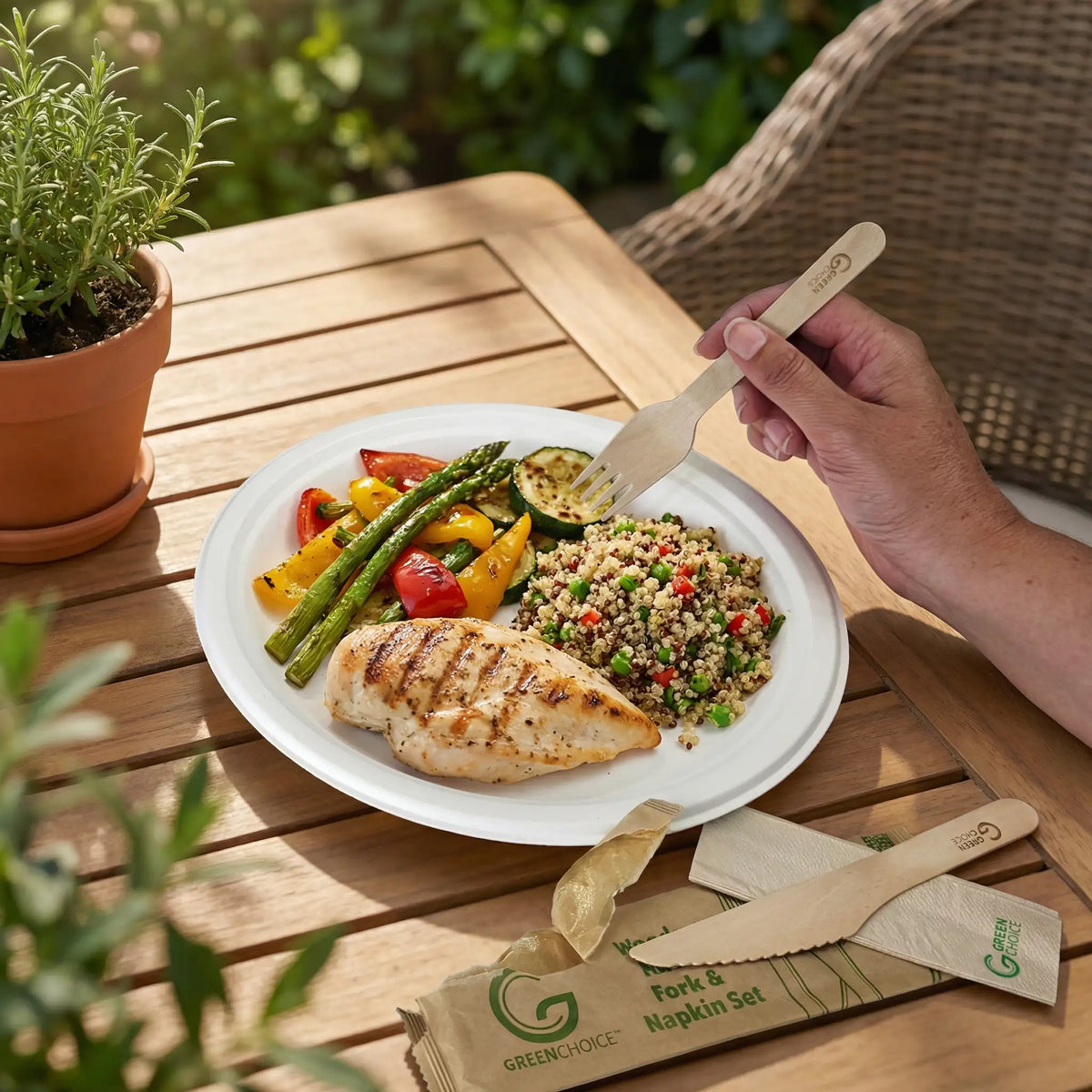 Green Choice Wooden Cutlery Set - Knife Fork & Napkin