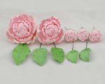5 Single Peonies With Leaves, Pink, Assorted Sizes - Cafe Supply