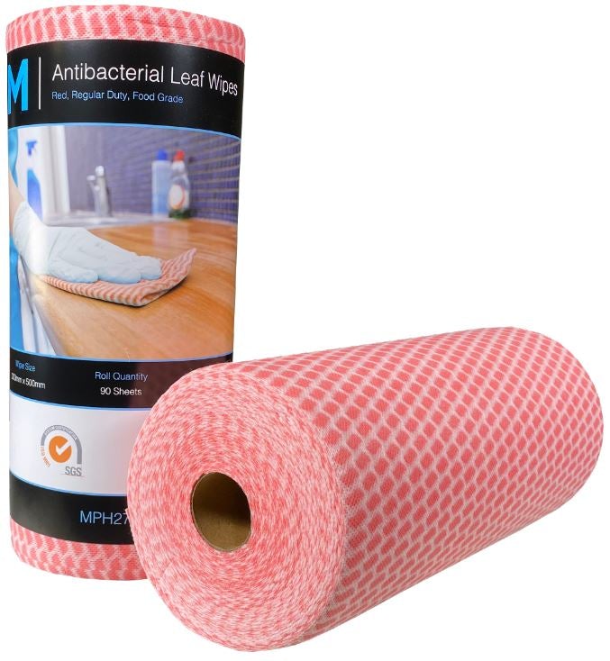 Antibacterial Leaf Wipes - Red, 300mm x 500mm, 90 Sheets, 50gsm (4) Per Box - Cafe Supply