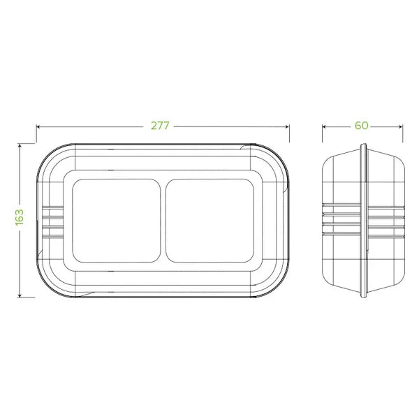 28x16x7cm / 11.6x6x3in 2-Compartment White Plant Fibre Clamshell