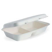 28x16x7cm / 11.6x6x3in 2-Compartment White Plant Fibre Clamshell