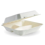 23x23x8cm 3-Compartment White Plant Fibre Clamshell