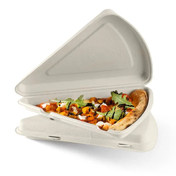 28cm x 16cm x 4cm / 9in Natural Plant Fibre Pizza Slice Clamshell