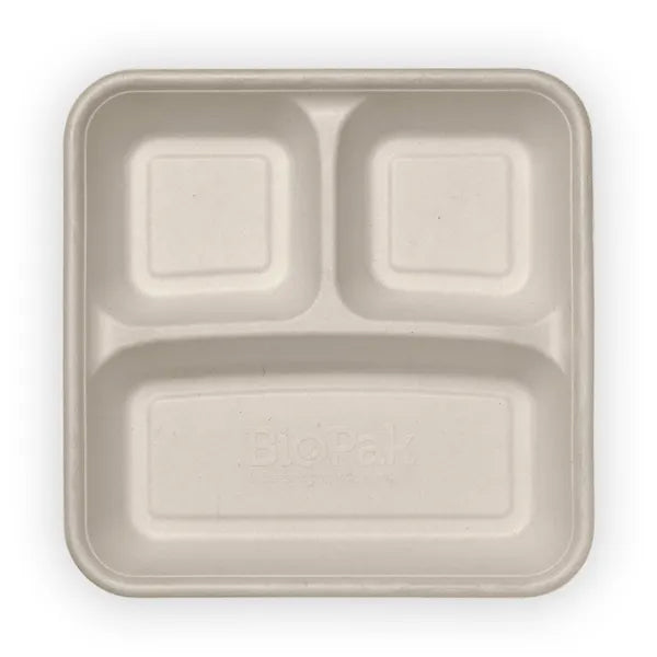 3-Compartment Large Natural Plant Fibre Takeaway Base