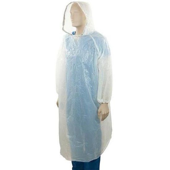 Bastion Polyethylene Full Length Splash Jacket with Hood - White - Cafe Supply