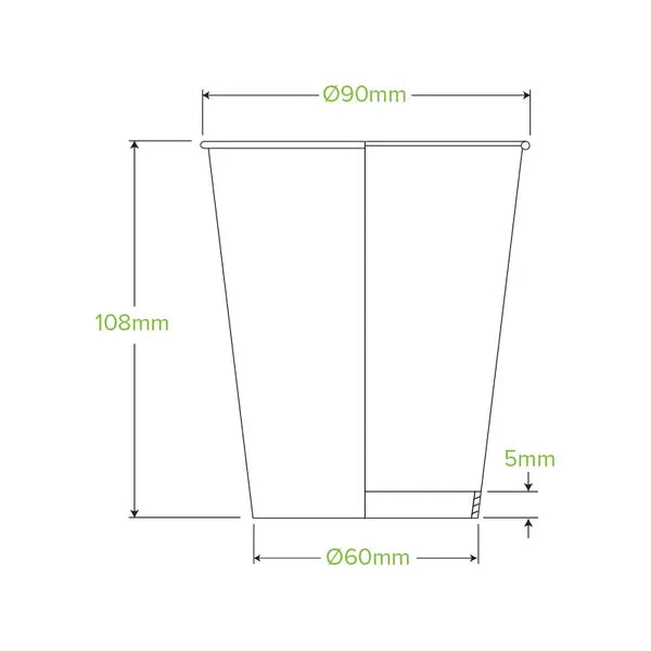 390ml / 12oz (90mm) White PHA Single Wall BioCup