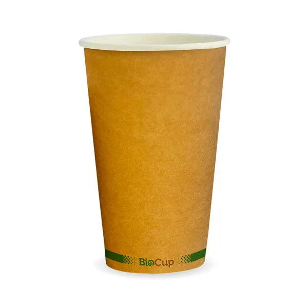 510ml / 16oz (90mm) Kraft Green Stripe Single Wall BioCup - Cafe Supply