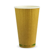 460ml / 16oz (90mm) Kraft Green Stripe Double Wall BioCup - Cafe Supply
