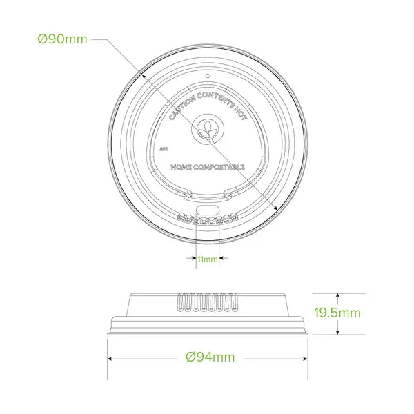 90mm Large White Plant Fibre BioCup Lid
