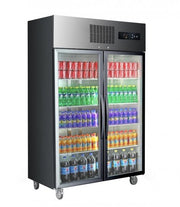 Double Glass Door Black Stainless Steel Upright Freezer - SUFG1000B - Cafe Supply