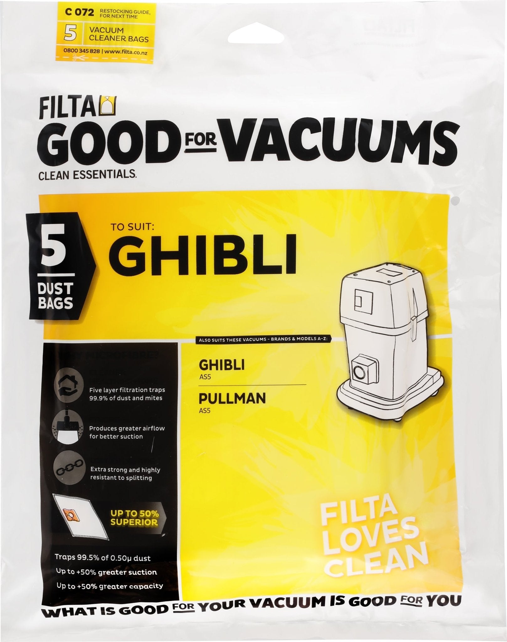 FILTA GHIBLI AS5 SMS MULTI LAYERED VACUUM CLEANER BAGS 5 PACK - Cafe Supply