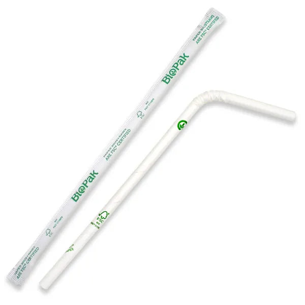 6mm Individually Wrapped White Bendy Straw - Cafe Supply