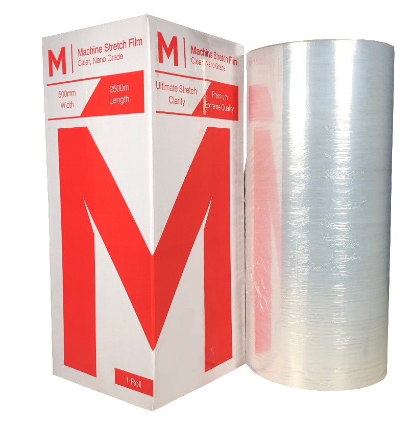 Nano Machine Stretch Film - Clear, 500mm x 2500m x 12mu (1) Per Box - Cafe Supply