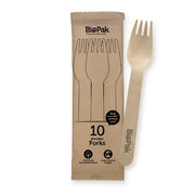 10 Pack - 16cm Wooden Fork In Paper Sleeves