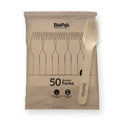 50 Pack - 16cm Wooden Fork In Paper Sleeves