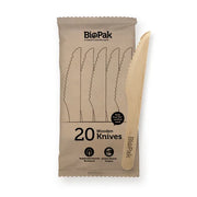 25 Pack - 16cm Wooden Knife In Paper Sleeves