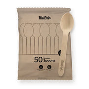 50 Pack - 16cm Wooden Spoon In Paper Sleeves