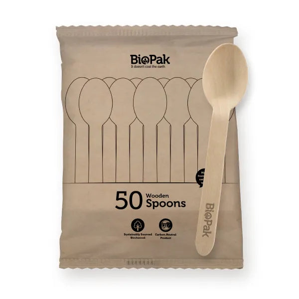 50 Pack - 16cm Wooden Spoon In Paper Sleeves