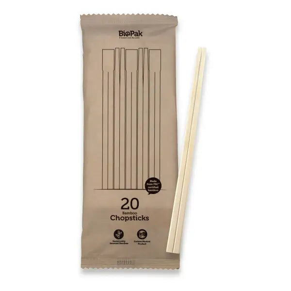 20 Pack - 21cm Bamboo Chopsticks in Paper Sleeve