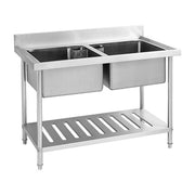 SDSB-7-1500R Stainless Steel Double Centre Sink Bench with Pot Shelf - Cafe Supply